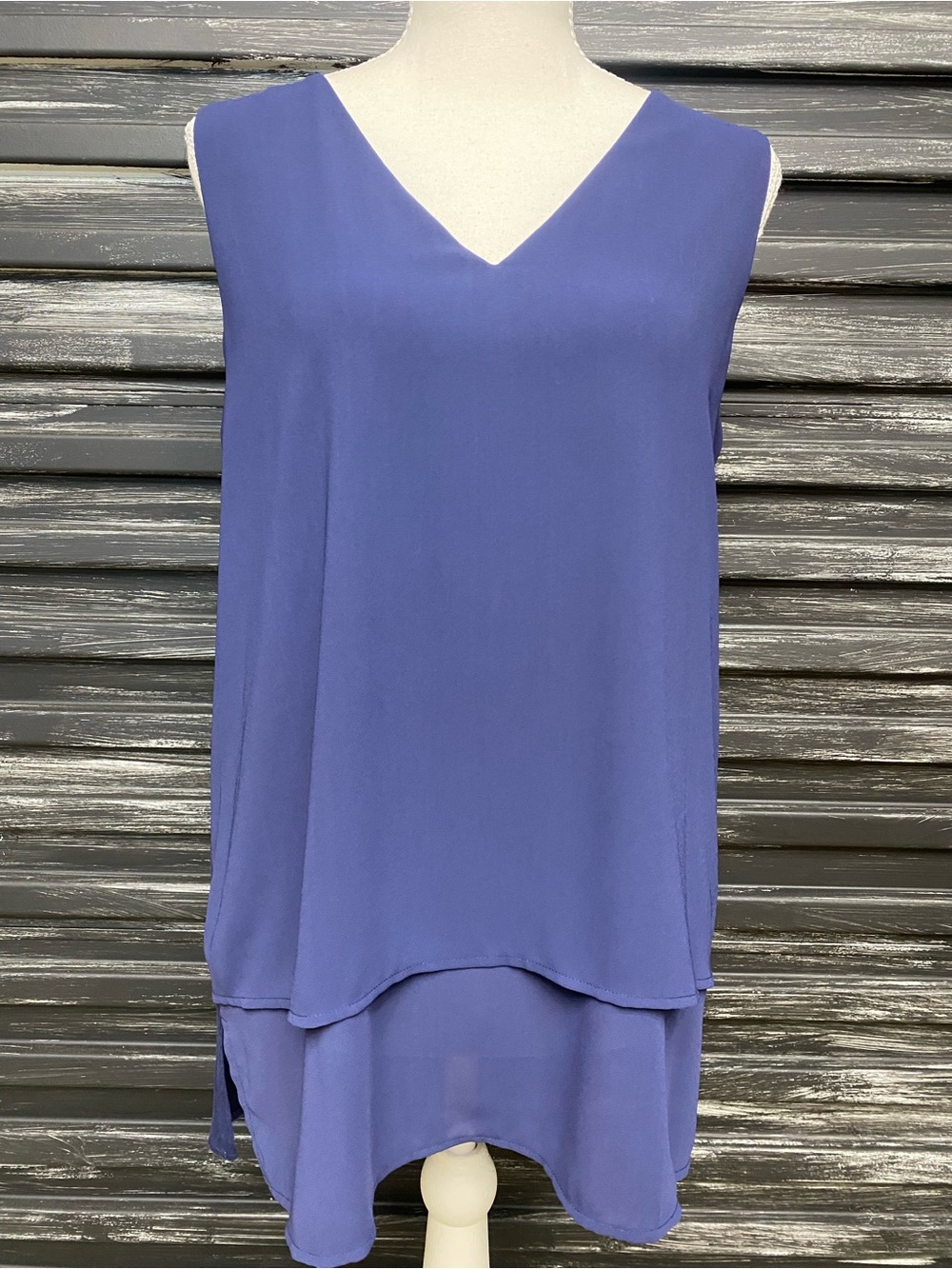 Michael Kors Women’s Layered Sleeveless Tunic Blouse Blue V-Neck Size Medium - Picture 7 of 11